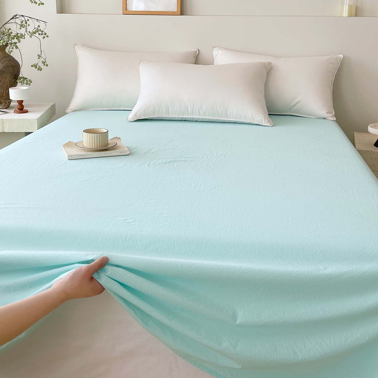 91家纺网 家纺一手货源 找家纺 春皖家纺 2026春夏新款双拼全棉水洗棉单床单床单单件单品床单 素雅翠兰