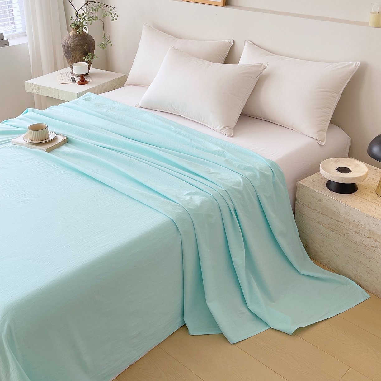 91家纺网 家纺一手货源 找家纺 春皖家纺 2026春夏新款双拼全棉水洗棉单床单床单单件单品床单 素雅翠兰