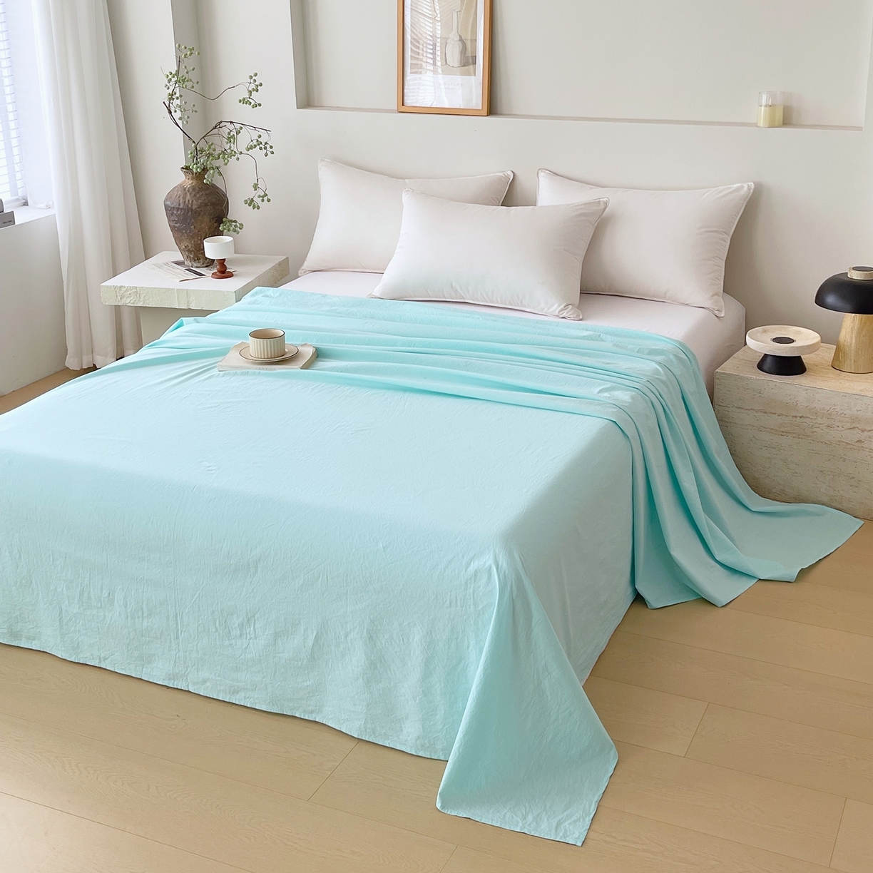 91家纺网 家纺一手货源 找家纺 春皖家纺 2026春夏新款双拼全棉水洗棉单床单床单单件单品床单 素雅翠兰