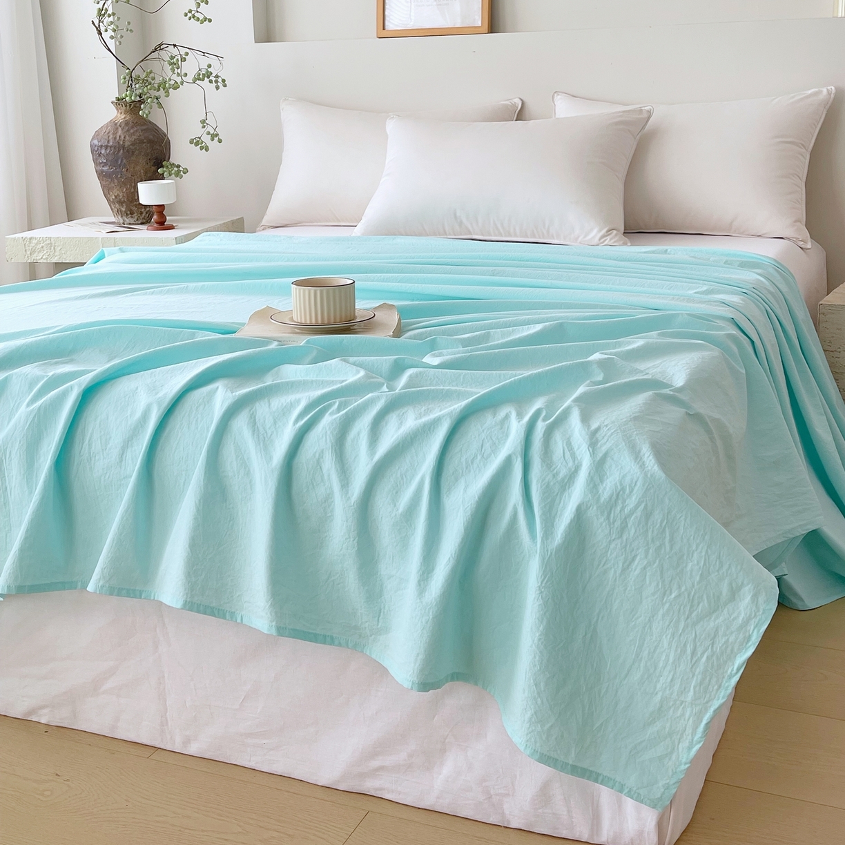 91家纺网 家纺一手货源 找家纺 春皖家纺 2026春夏新款双拼全棉水洗棉单床单床单单件单品床单 素雅翠兰