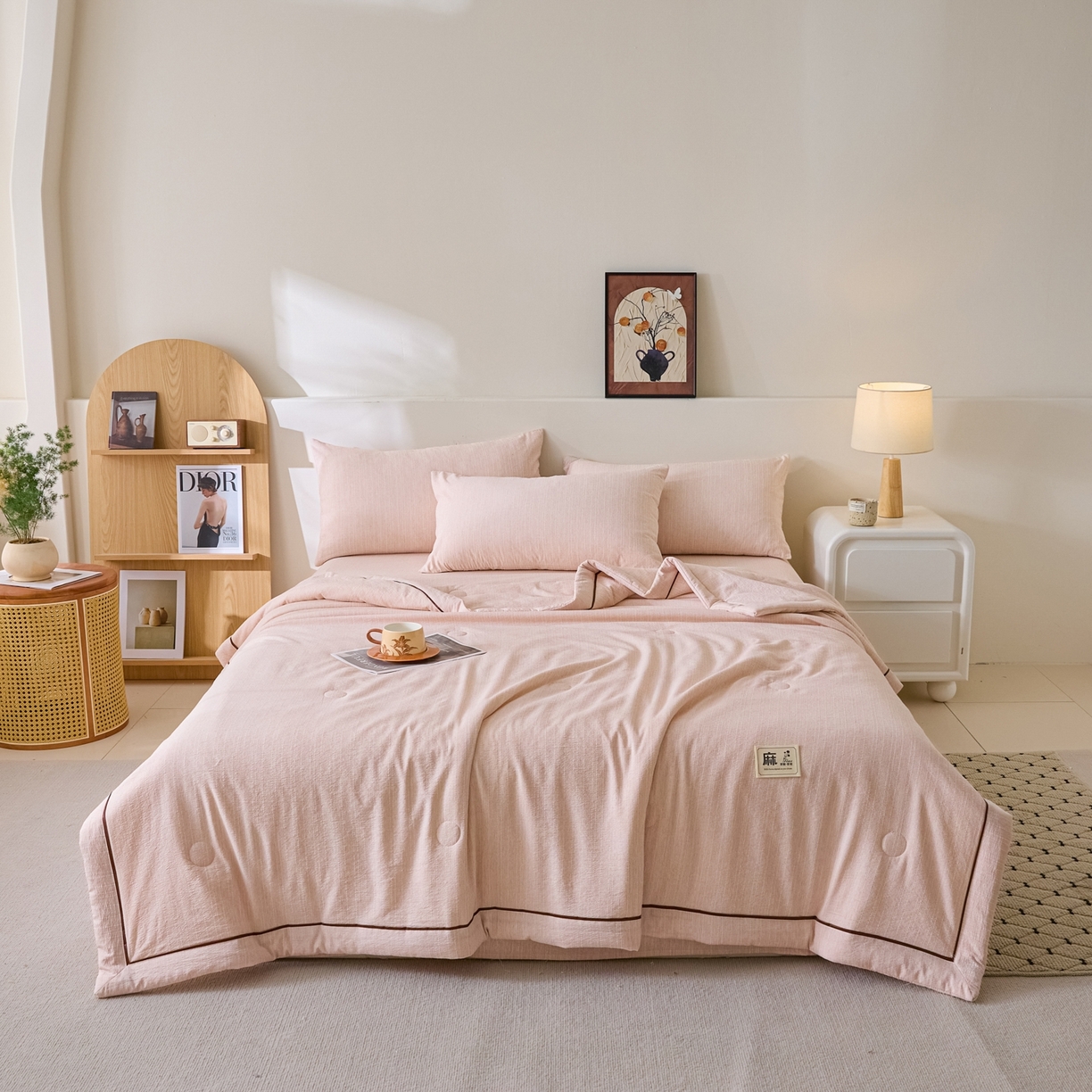 91家纺网 家纺一手货源 找家纺 顺兴家居 2026新款提花色织水洗麻夏被夏凉被空调被四件套 色织-晨曦黄