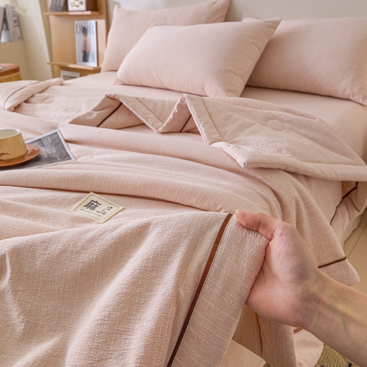 91家纺网 家纺一手货源 找家纺 顺兴家居 2026新款提花色织水洗麻夏被夏凉被空调被四件套 色织-晨曦黄