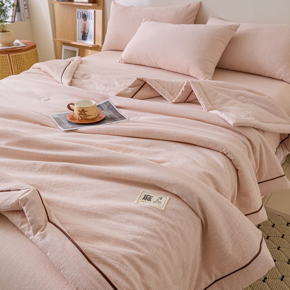 91家纺网 家纺一手货源 找家纺 顺兴家居 2026新款提花色织水洗麻夏被夏凉被空调被四件套 色织-晨曦黄