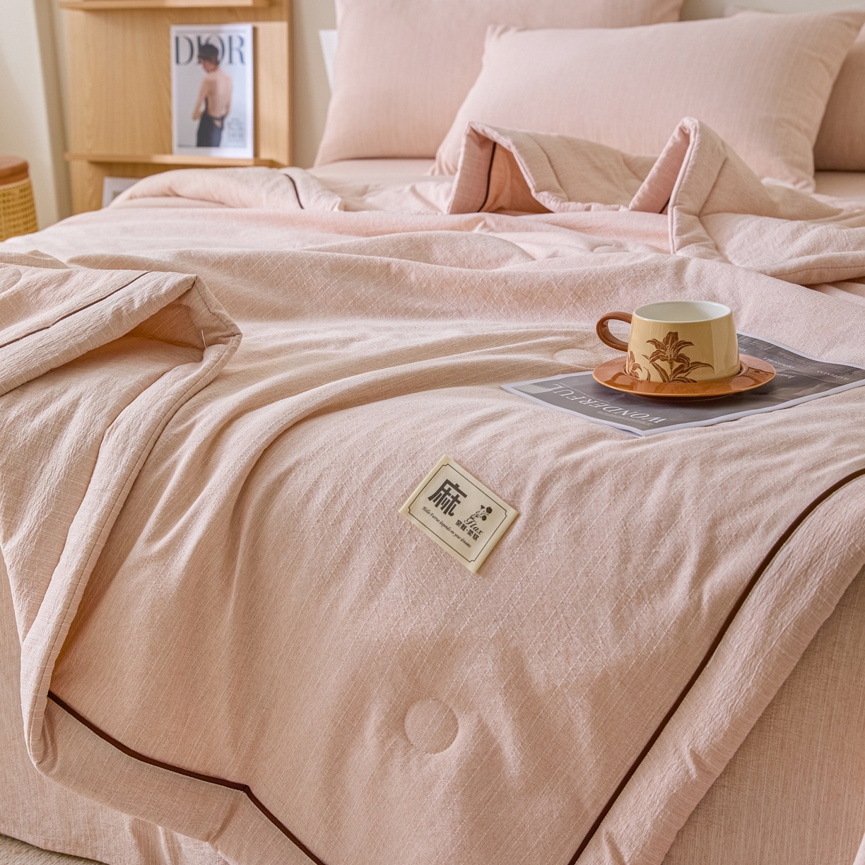 91家纺网 家纺一手货源 找家纺 顺兴家居 2026新款提花色织水洗麻夏被夏凉被空调被四件套 色织-晨曦黄