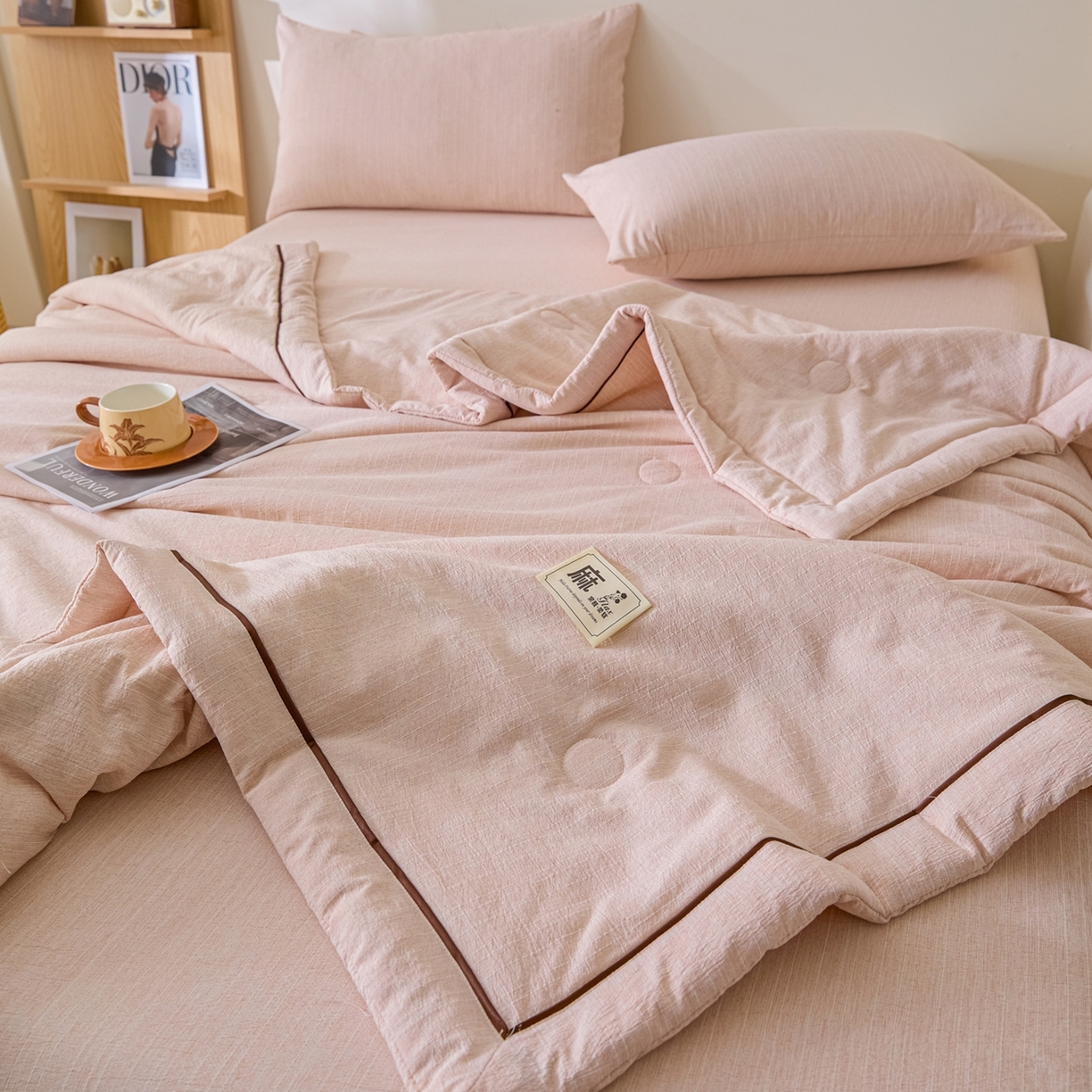 91家纺网 家纺一手货源 找家纺 顺兴家居 2026新款提花色织水洗麻夏被夏凉被空调被四件套 色织-晨曦黄