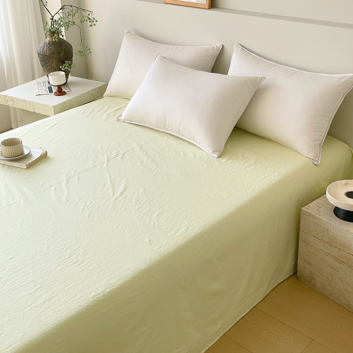 91家纺网 家纺一手货源 找家纺 春皖家纺 2026春夏新款双拼全棉水洗棉单床单床单单件单品床单 素雅淡黄