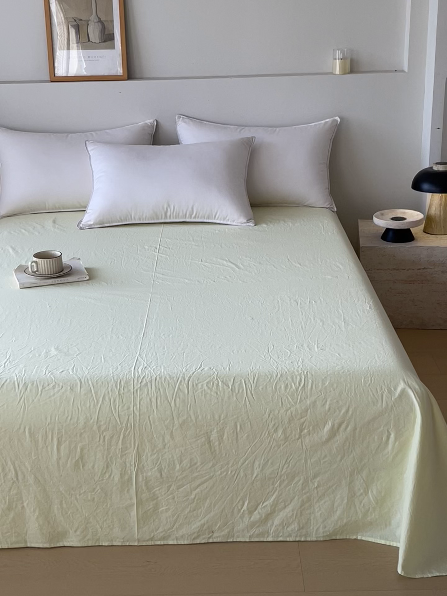 91家纺网 家纺一手货源 找家纺 春皖家纺 2026春夏新款双拼全棉水洗棉单床单床单单件单品床单 素雅淡黄