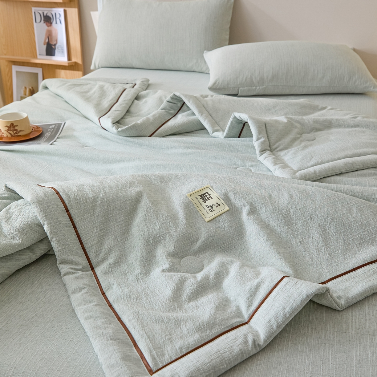 91家纺网 家纺一手货源 找家纺 顺兴家居 2026新款提花色织水洗麻夏被夏凉被空调被四件套 色织-抹茶