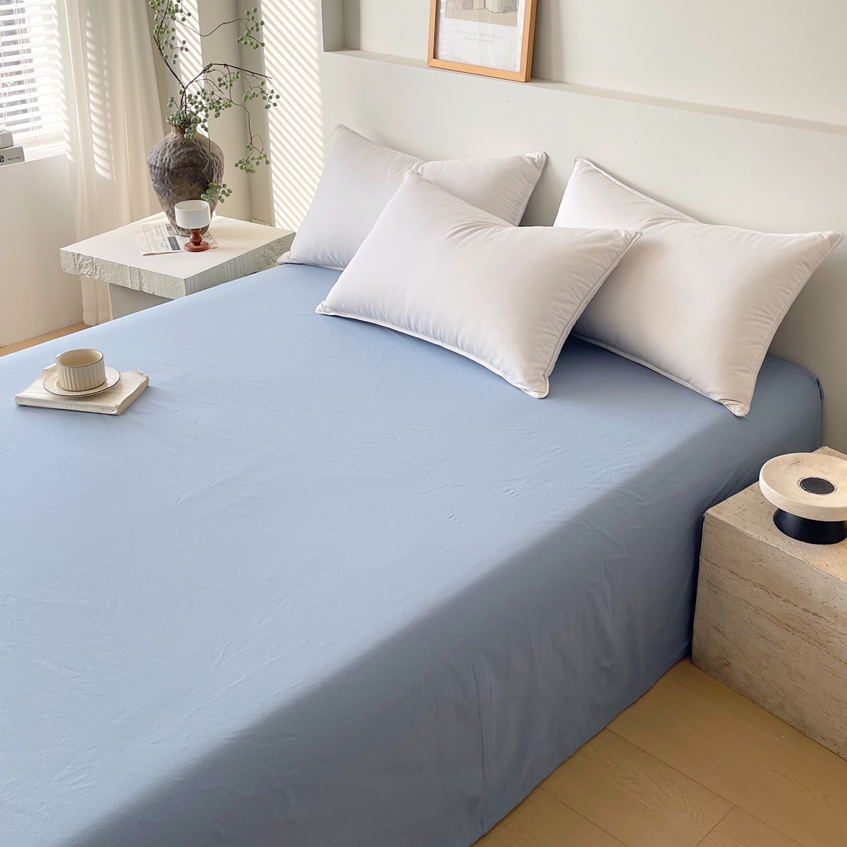 91家纺网 家纺一手货源 找家纺 春皖家纺 2026春夏新款双拼全棉水洗棉单床单床单单件单品床单 素雅幻蓝