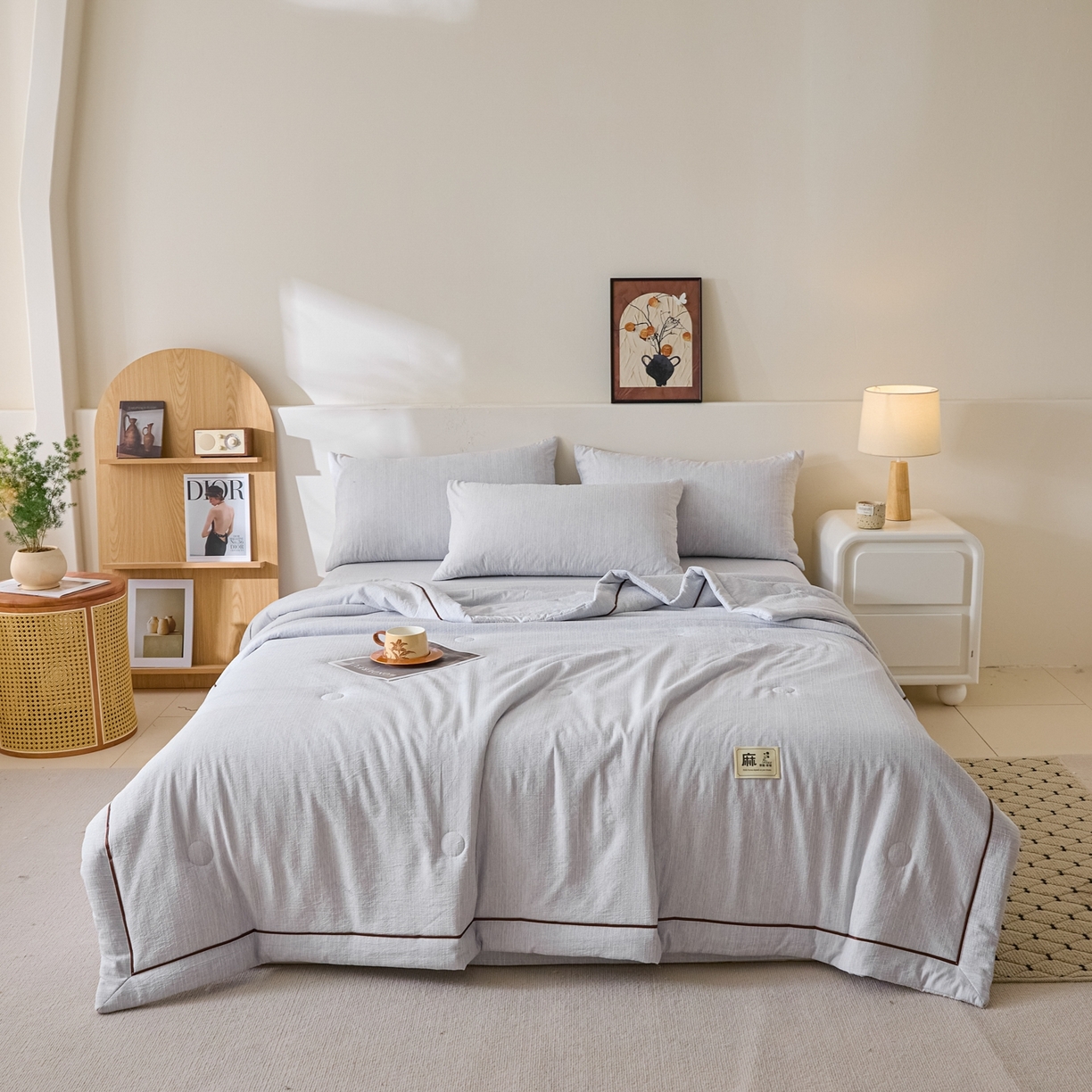 91家纺网 家纺一手货源 找家纺 顺兴家居 2026新款提花色织水洗麻夏被夏凉被空调被四件套 色织-牛仔蓝