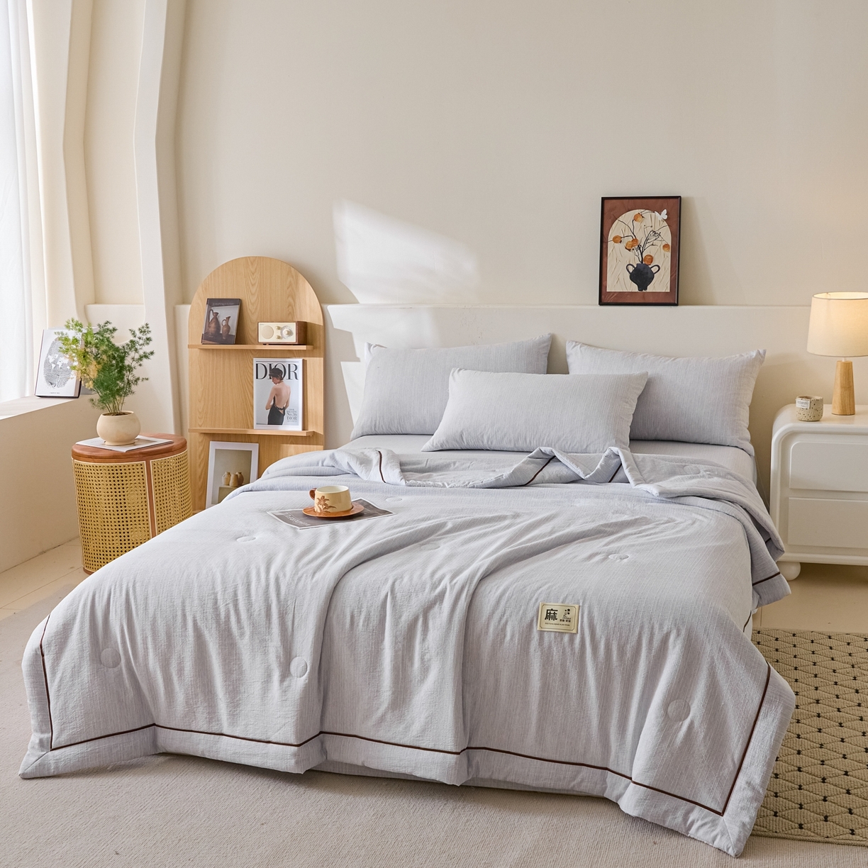 91家纺网 家纺一手货源 找家纺 顺兴家居 2026新款提花色织水洗麻夏被夏凉被空调被四件套 色织-牛仔蓝