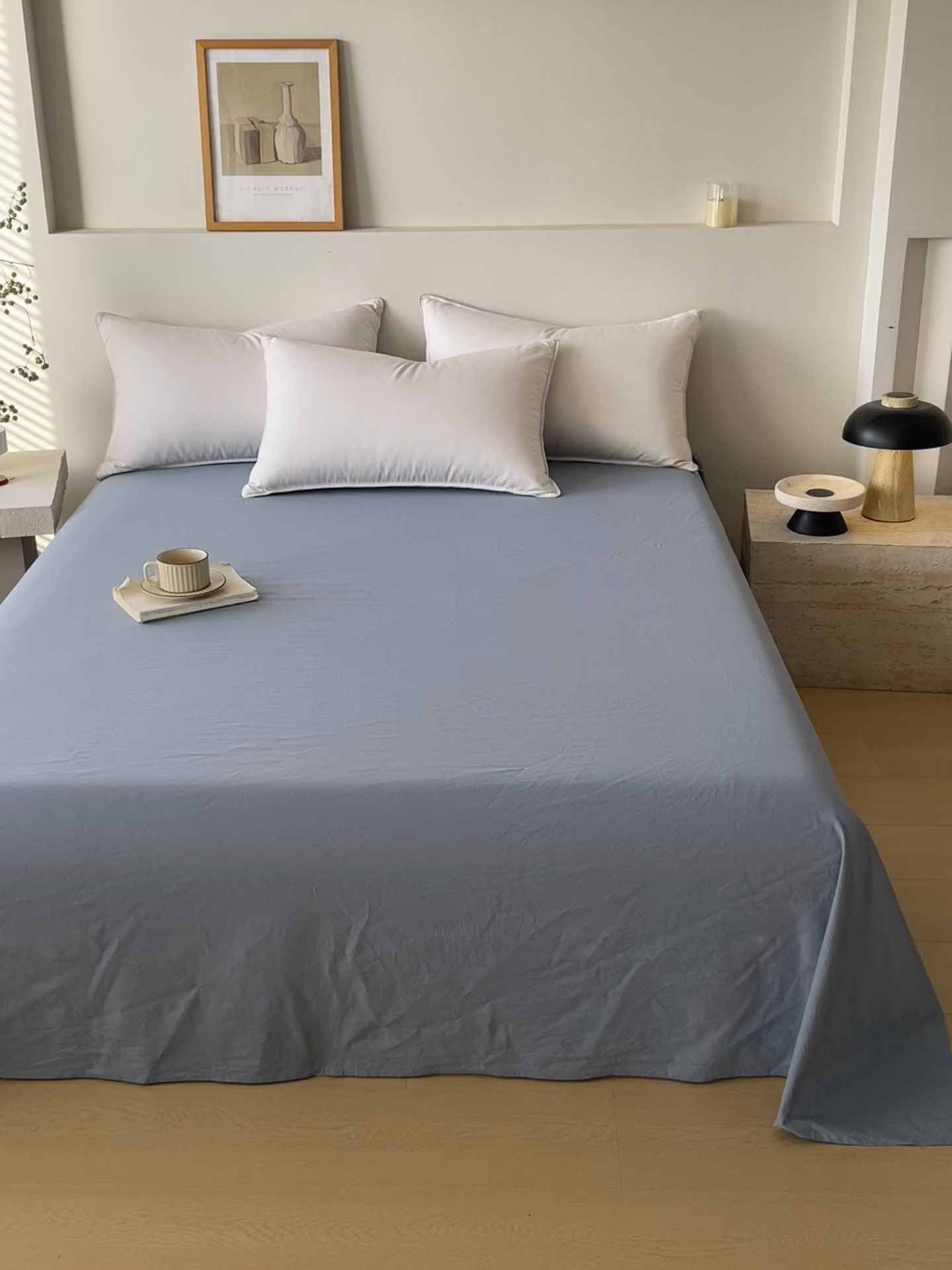 91家纺网 家纺一手货源 找家纺 春皖家纺 2026春夏新款双拼全棉水洗棉单床单床单单件单品床单 素雅幻蓝