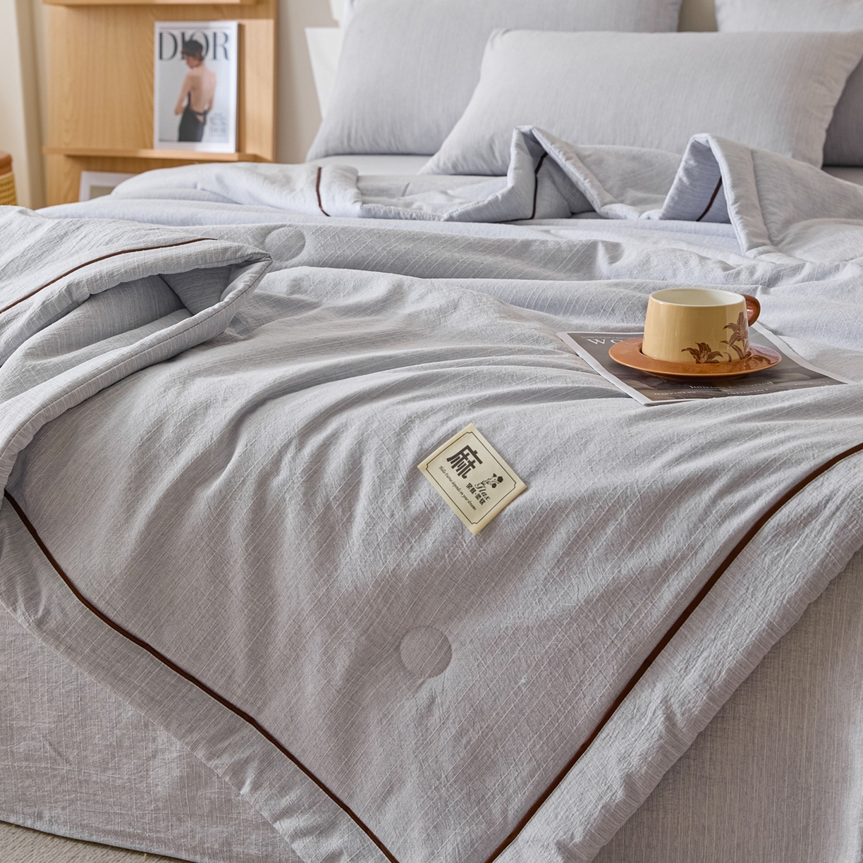 91家纺网 家纺一手货源 找家纺 顺兴家居 2026新款提花色织水洗麻夏被夏凉被空调被四件套 色织-牛仔蓝