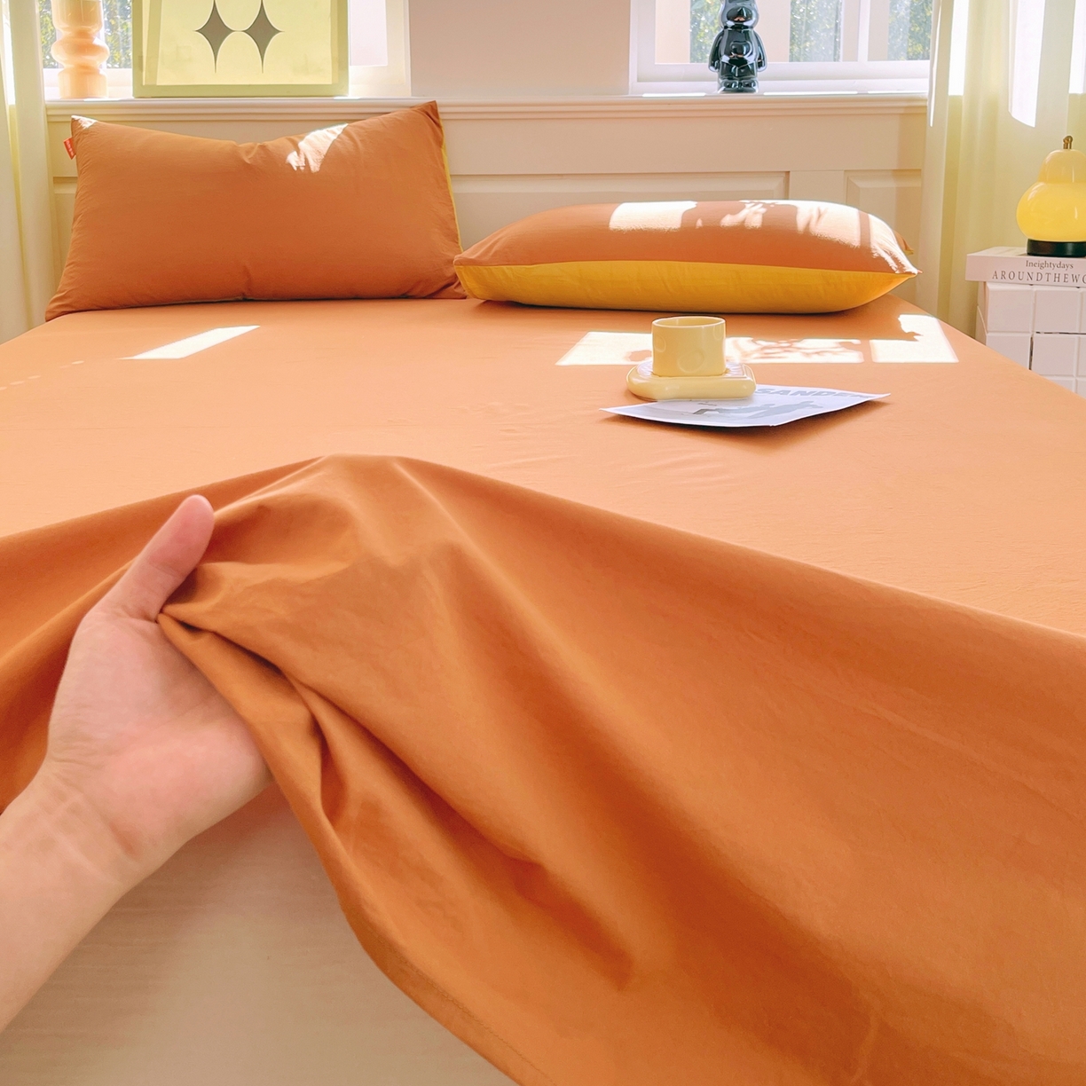 91家纺网 家纺一手货源 找家纺 春皖家纺 2026春夏新款双拼全棉水洗棉单床单床单单件单品床单 素雅焦糖
