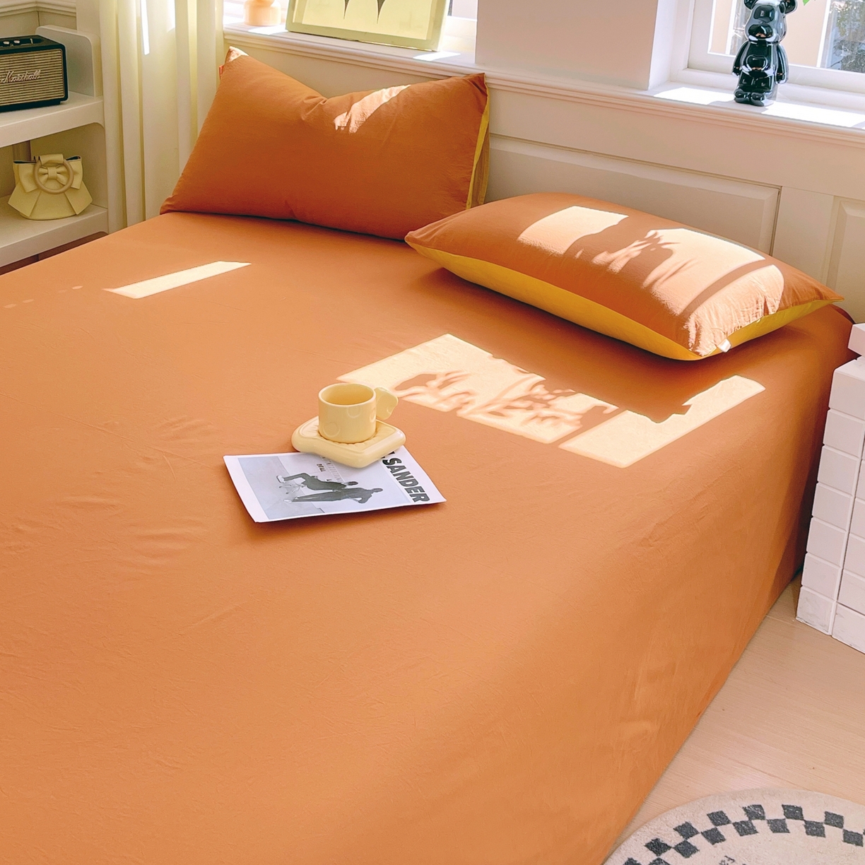 91家纺网 家纺一手货源 找家纺 春皖家纺 2026春夏新款双拼全棉水洗棉单床单床单单件单品床单 素雅焦糖