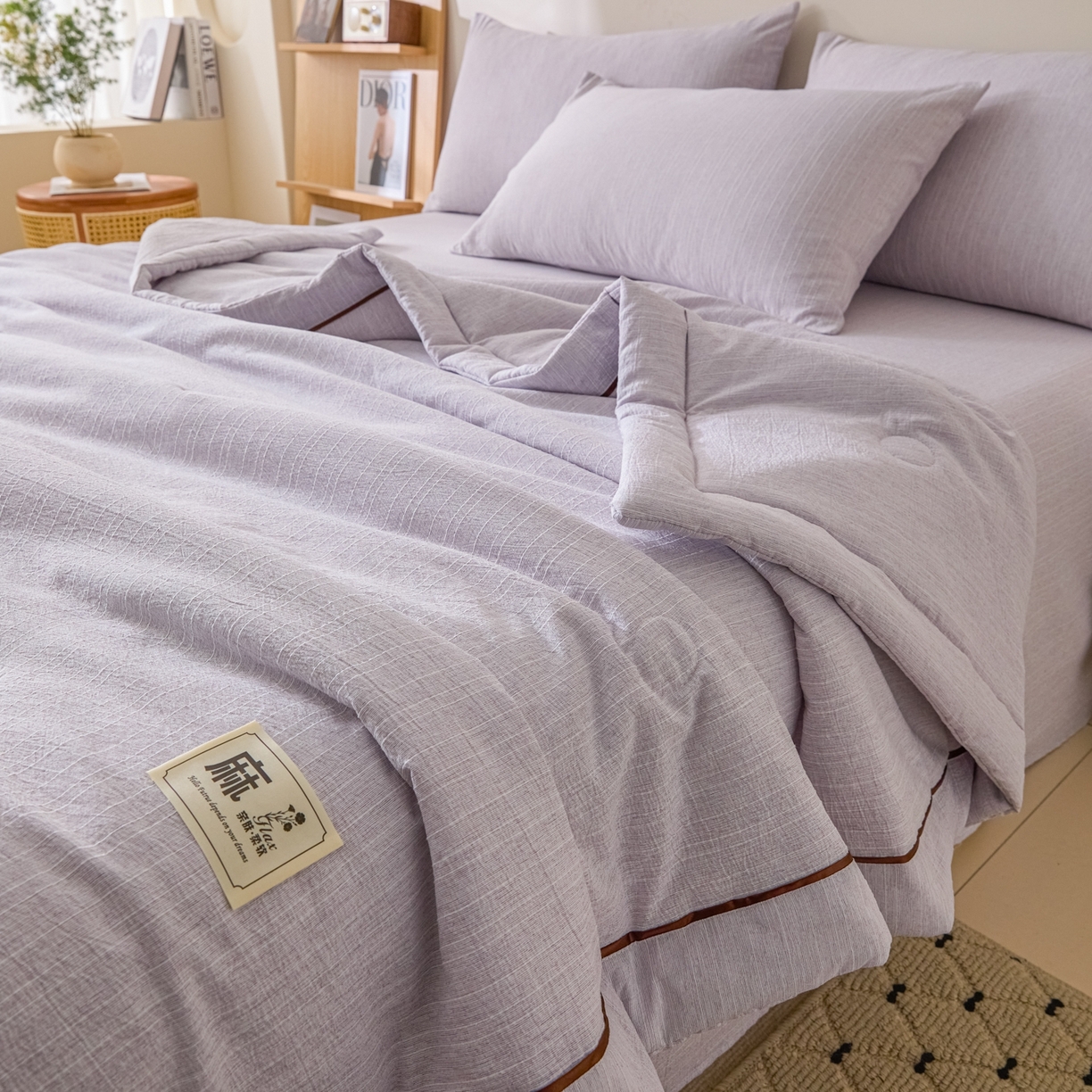 91家纺网 家纺一手货源 找家纺 顺兴家居 2026新款提花色织水洗麻夏被夏凉被空调被四件套 色织-葡萄青