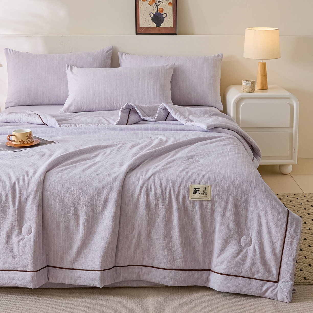 91家纺网 家纺一手货源 找家纺 顺兴家居 2026新款提花色织水洗麻夏被夏凉被空调被四件套 色织-葡萄青