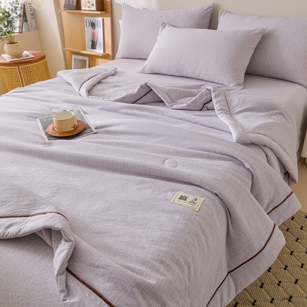 91家纺网 家纺一手货源 找家纺 顺兴家居 2026新款提花色织水洗麻夏被夏凉被空调被四件套 色织-葡萄青