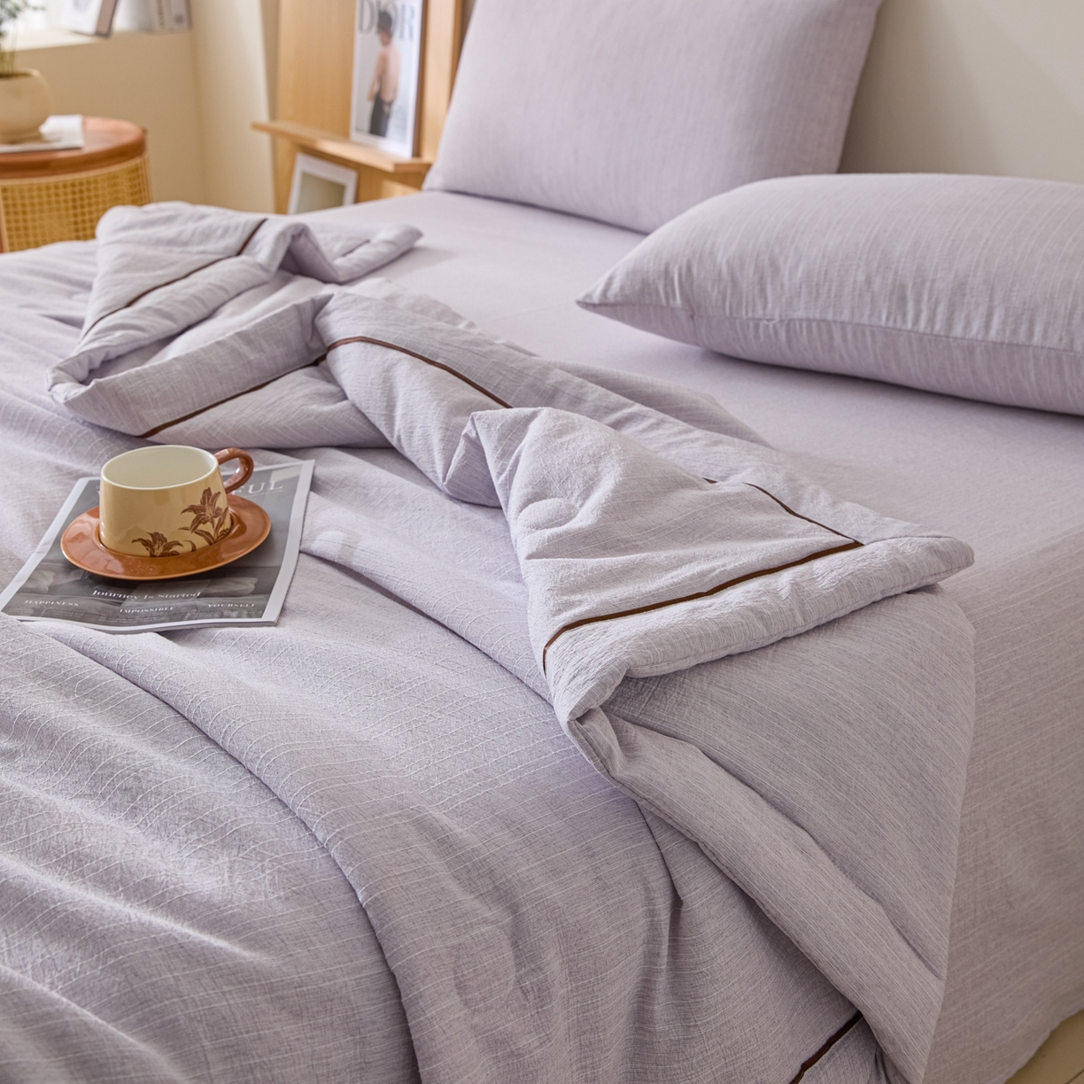 91家纺网 家纺一手货源 找家纺 顺兴家居 2026新款提花色织水洗麻夏被夏凉被空调被四件套 色织-葡萄青