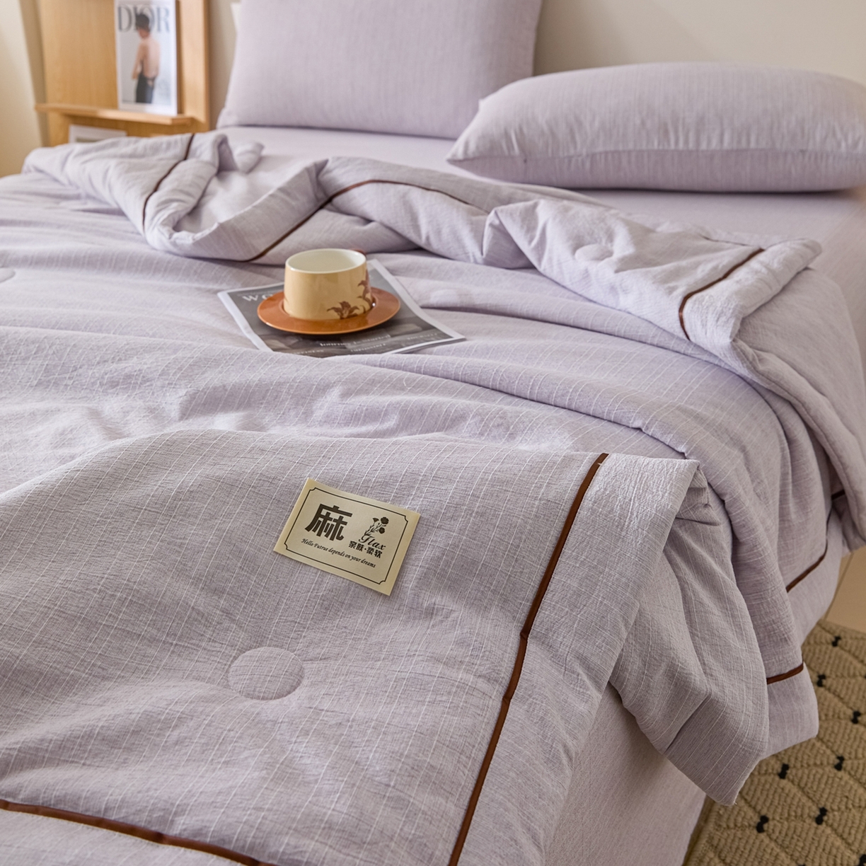 91家纺网 家纺一手货源 找家纺 顺兴家居 2026新款提花色织水洗麻夏被夏凉被空调被四件套 色织-葡萄青
