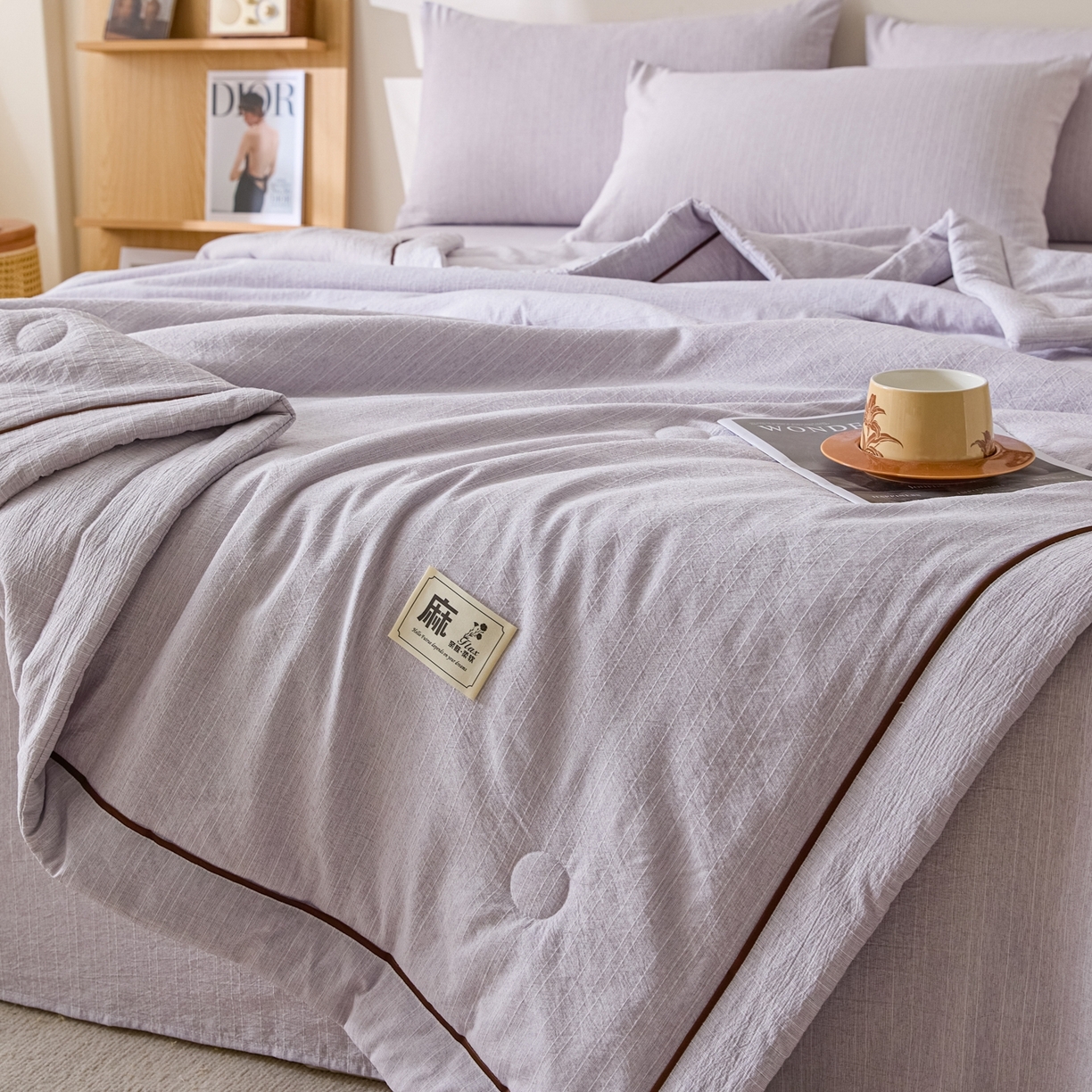 91家纺网 家纺一手货源 找家纺 顺兴家居 2026新款提花色织水洗麻夏被夏凉被空调被四件套 色织-葡萄青