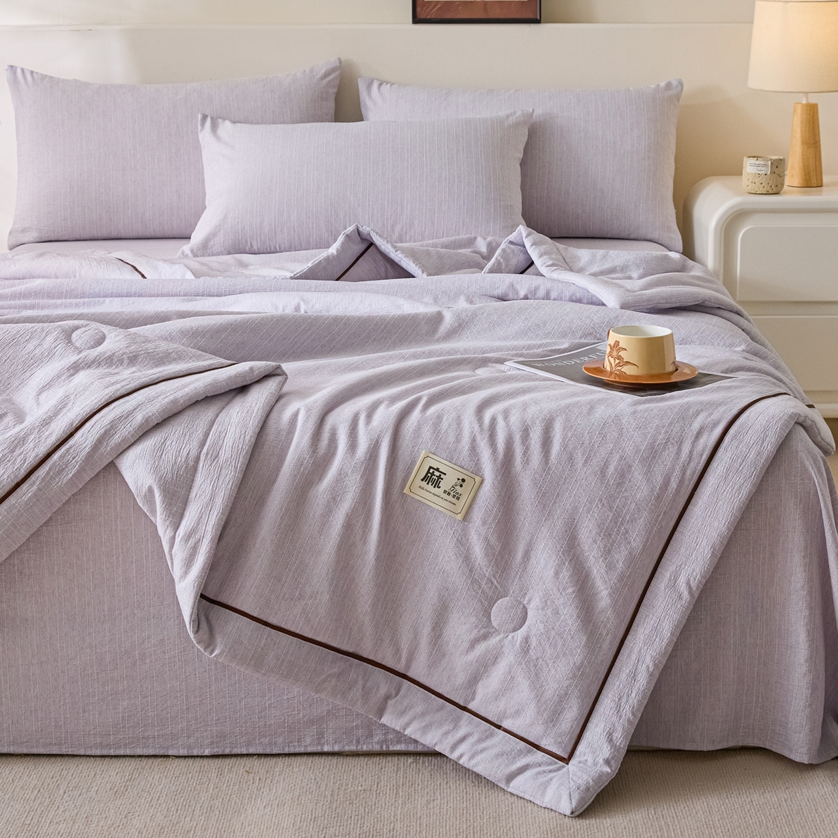 91家纺网 家纺一手货源 找家纺 顺兴家居 2026新款提花色织水洗麻夏被夏凉被空调被四件套 色织-葡萄青
