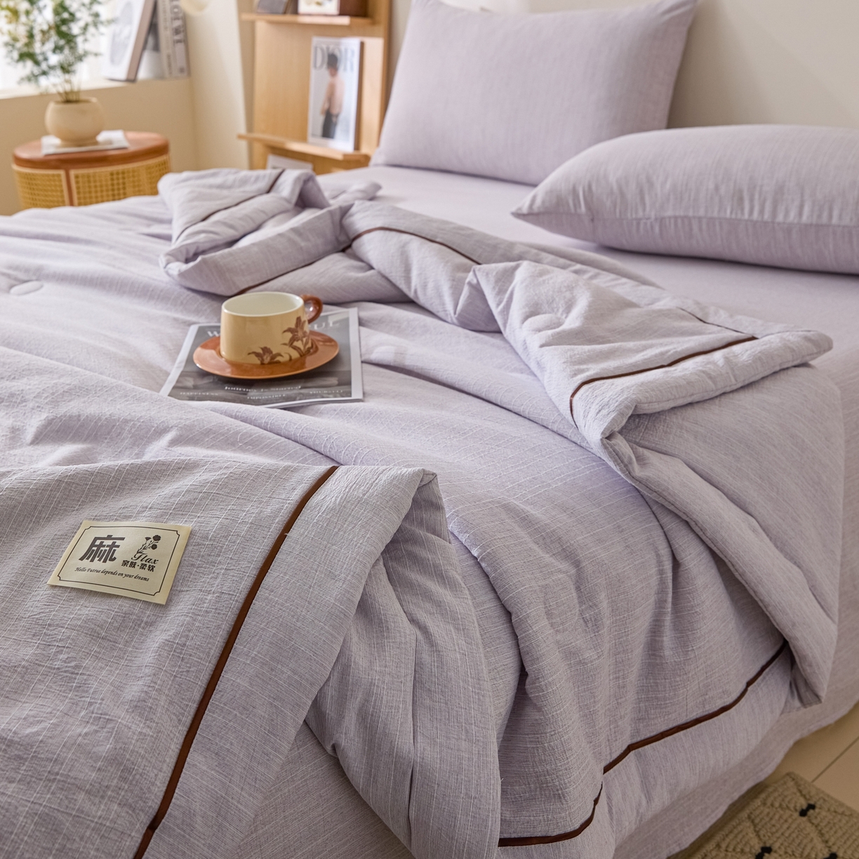 91家纺网 家纺一手货源 找家纺 顺兴家居 2026新款提花色织水洗麻夏被夏凉被空调被四件套 色织-葡萄青