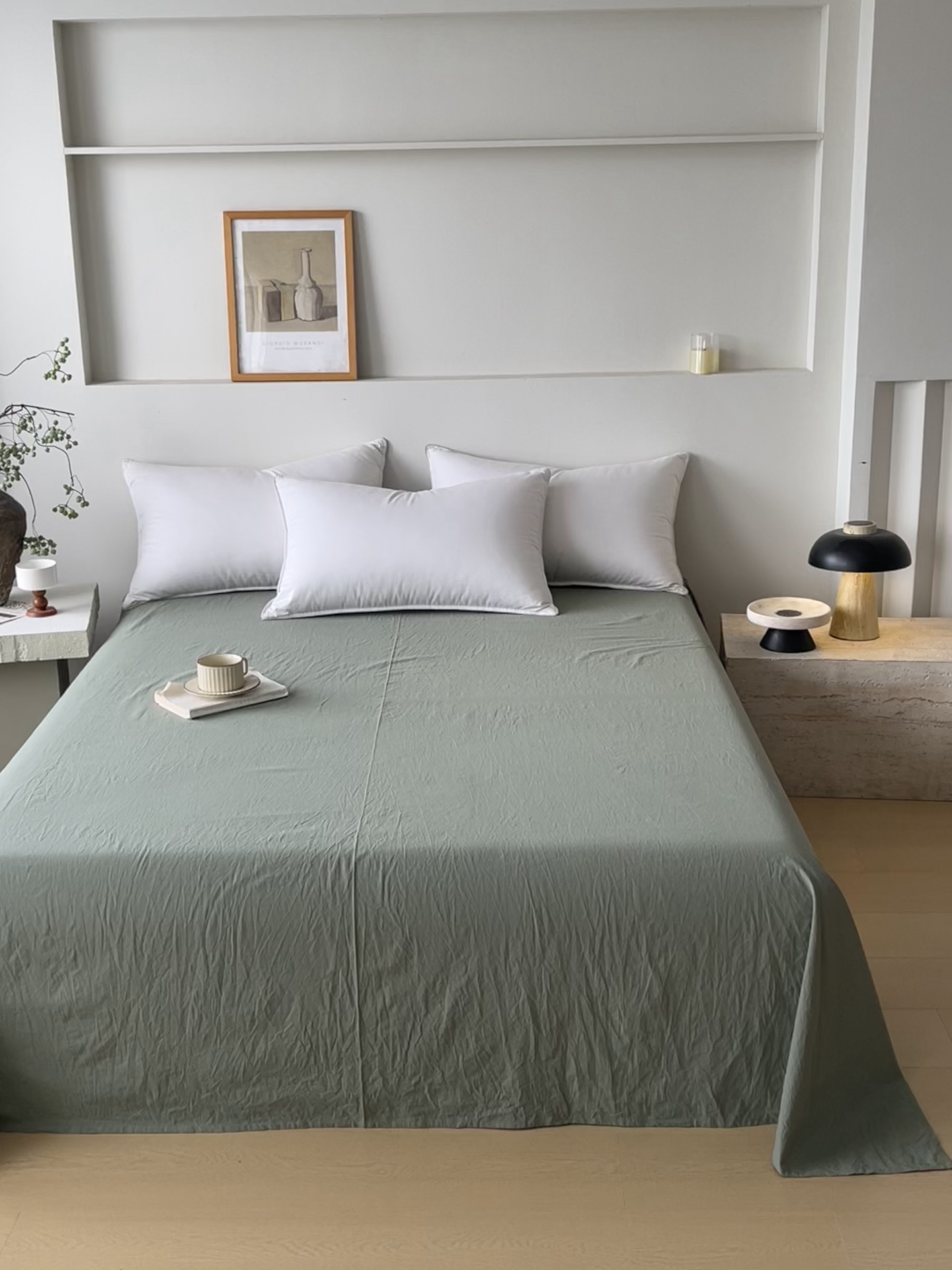 91家纺网 家纺一手货源 找家纺 春皖家纺 2026春夏新款双拼全棉水洗棉单床单床单单件单品床单 素雅军绿