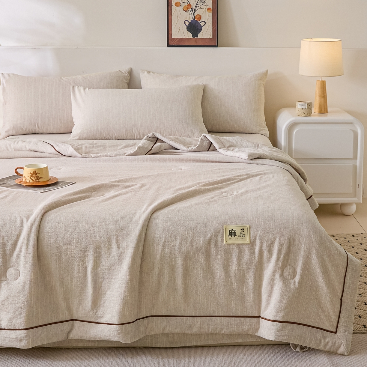 91家纺网 家纺一手货源 找家纺 顺兴家居 2026新款提花色织水洗麻夏被夏凉被空调被四件套 色织-烟灰