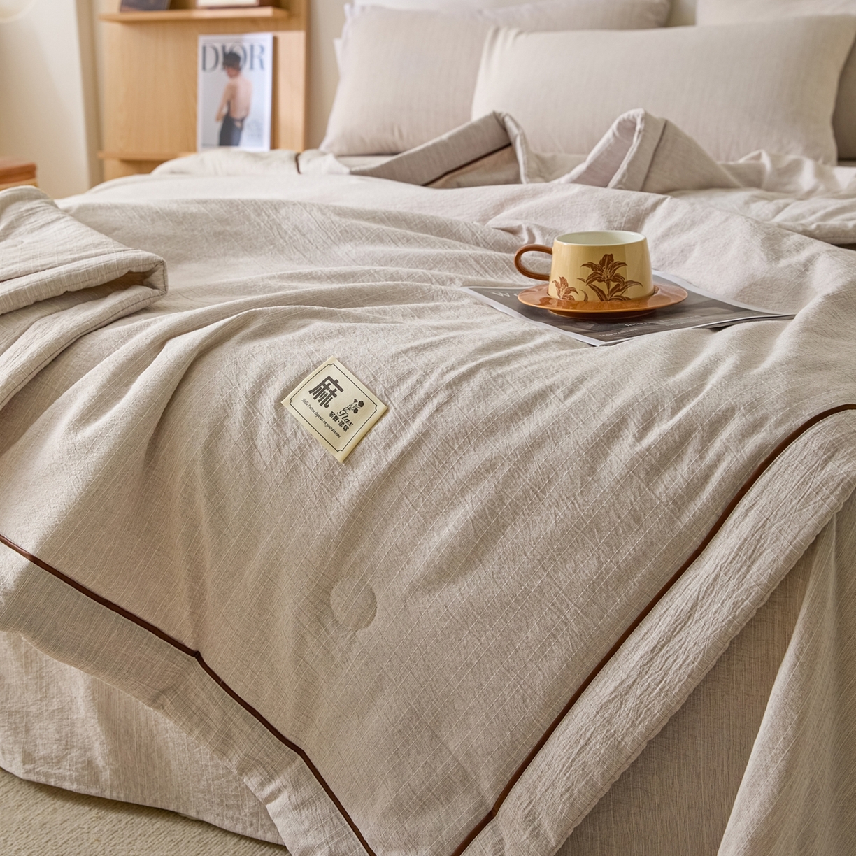 91家纺网 家纺一手货源 找家纺 顺兴家居 2026新款提花色织水洗麻夏被夏凉被空调被四件套 色织-烟灰