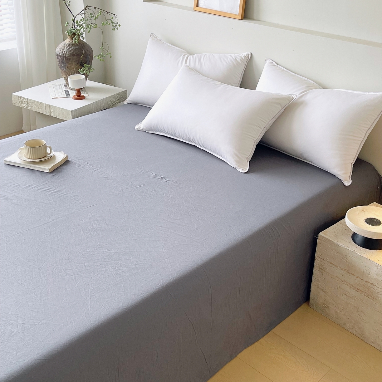 91家纺网 家纺一手货源 找家纺 春皖家纺 2026春夏新款双拼全棉水洗棉单床单床单单件单品床单 素雅墨灰