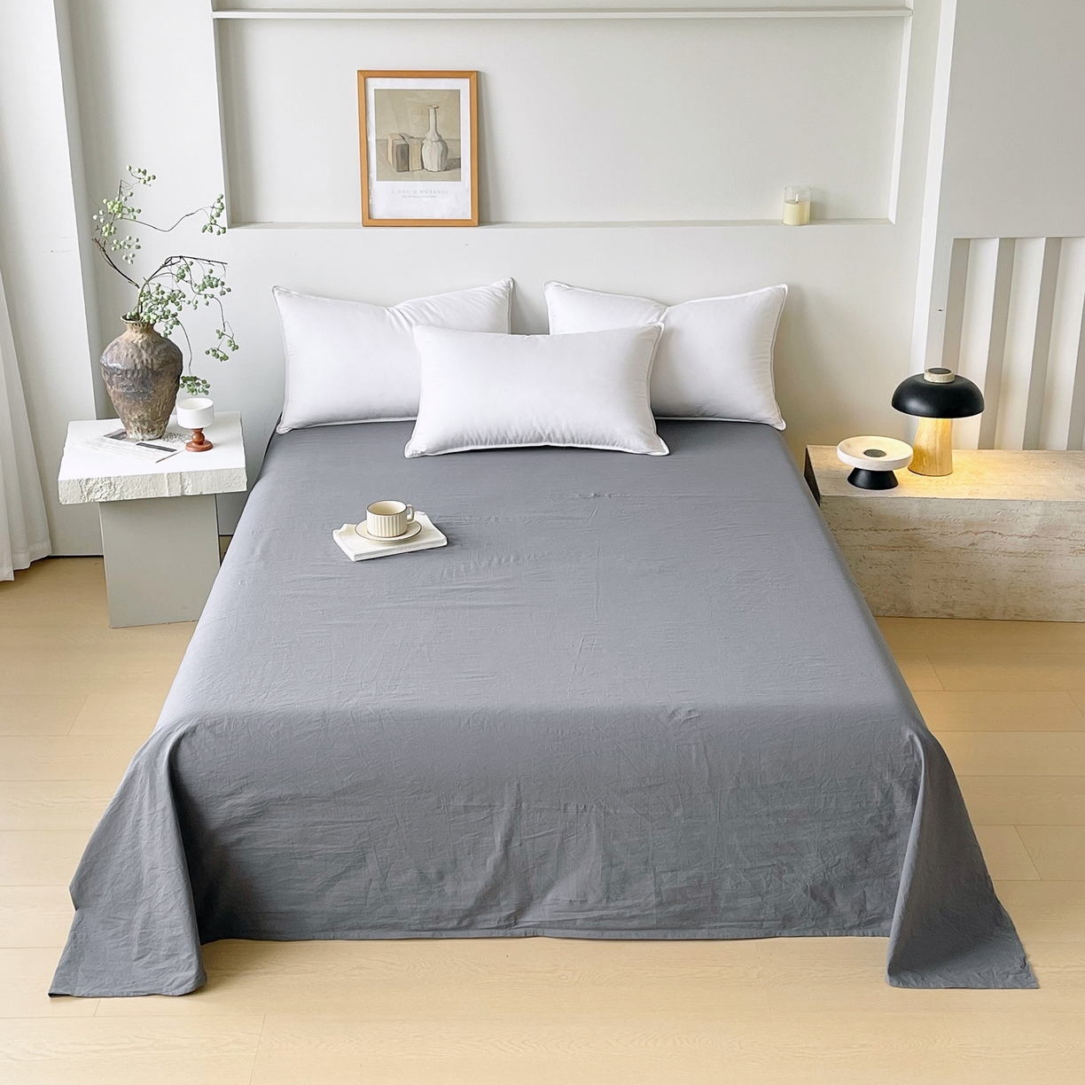 91家纺网 家纺一手货源 找家纺 春皖家纺 2026春夏新款双拼全棉水洗棉单床单床单单件单品床单 素雅墨灰