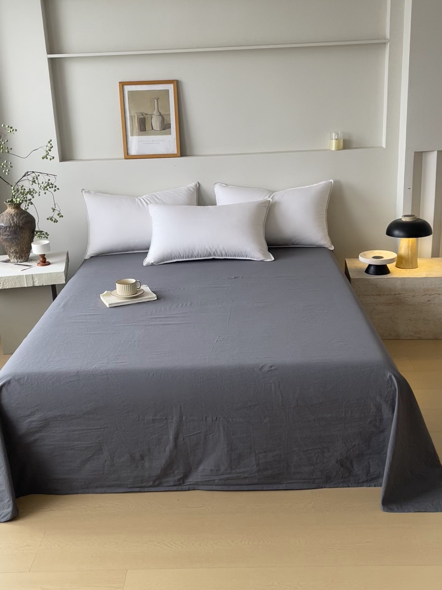 91家纺网 家纺一手货源 找家纺 春皖家纺 2026春夏新款双拼全棉水洗棉单床单床单单件单品床单 素雅墨灰