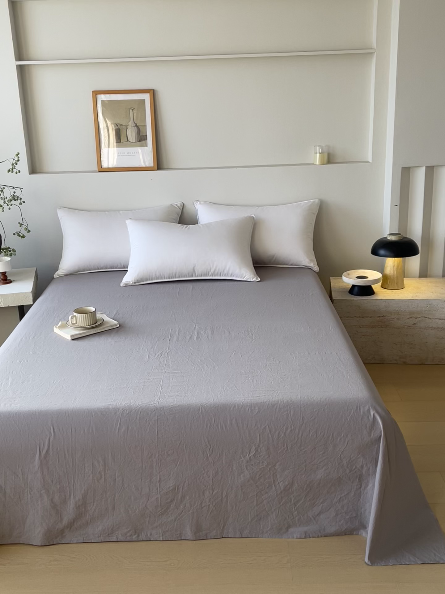 91家纺网 家纺一手货源 找家纺 春皖家纺 2026春夏新款双拼全棉水洗棉单床单床单单件单品床单 素雅浅灰