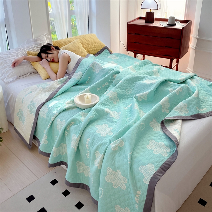 兄弟坊 2026新款A类全棉三层纱多功能毛巾被夏被夏凉被（盖毯床单夏被） 云朵小熊-绿