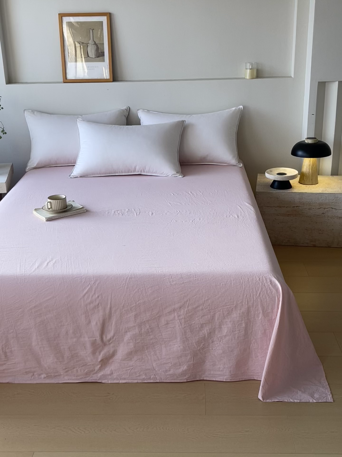 91家纺网 家纺一手货源 找家纺 春皖家纺 2026春夏新款双拼全棉水洗棉单床单床单单件单品床单 樱花粉