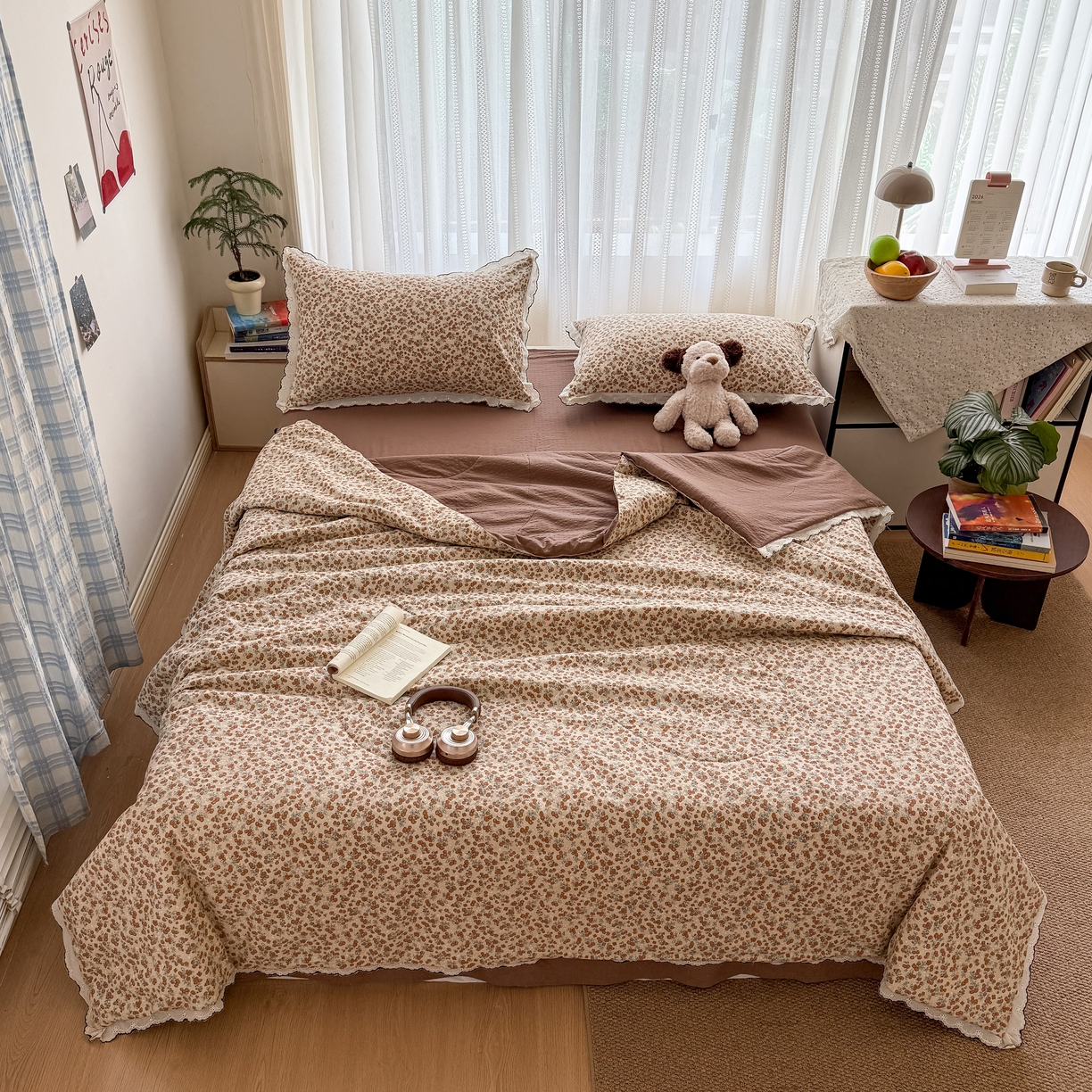 91家纺网 家纺一手货源 找家纺 欧尚 2026新款蕾丝花边夏被款四件套 暖橘枝