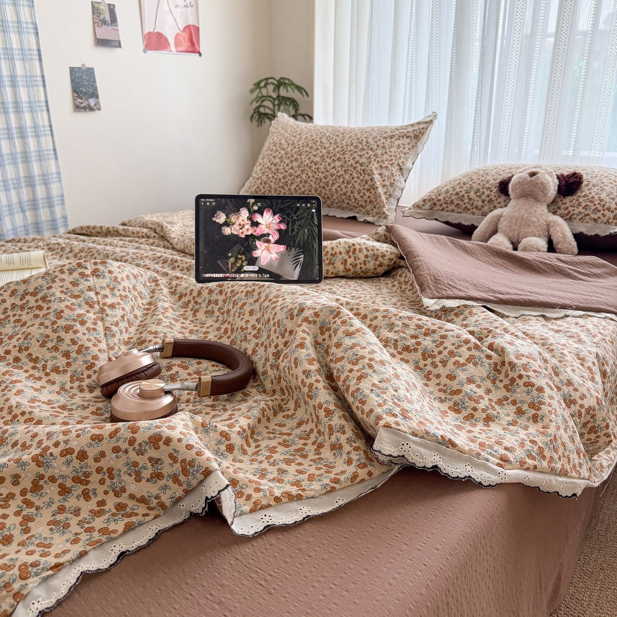 91家纺网 家纺一手货源 找家纺 欧尚 2026新款蕾丝花边夏被款四件套 暖橘枝