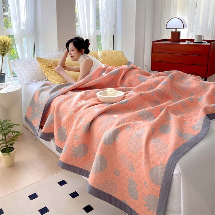 兄弟坊 2026新款A类全棉三层纱多功能毛巾被夏被夏凉被（盖毯床单夏被） 菠萝气泡-粉