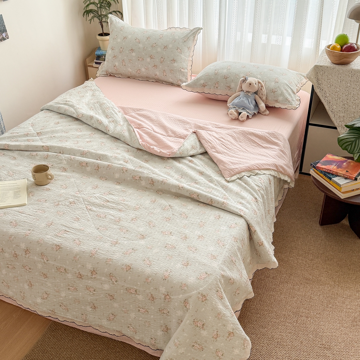 91家纺网 家纺一手货源 找家纺 欧尚 2026新款蕾丝花边夏被款四件套 柔诗意