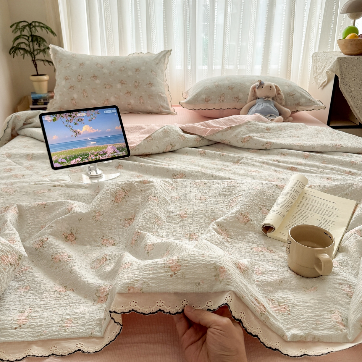 91家纺网 家纺一手货源 找家纺 欧尚 2026新款蕾丝花边夏被款四件套 柔诗意