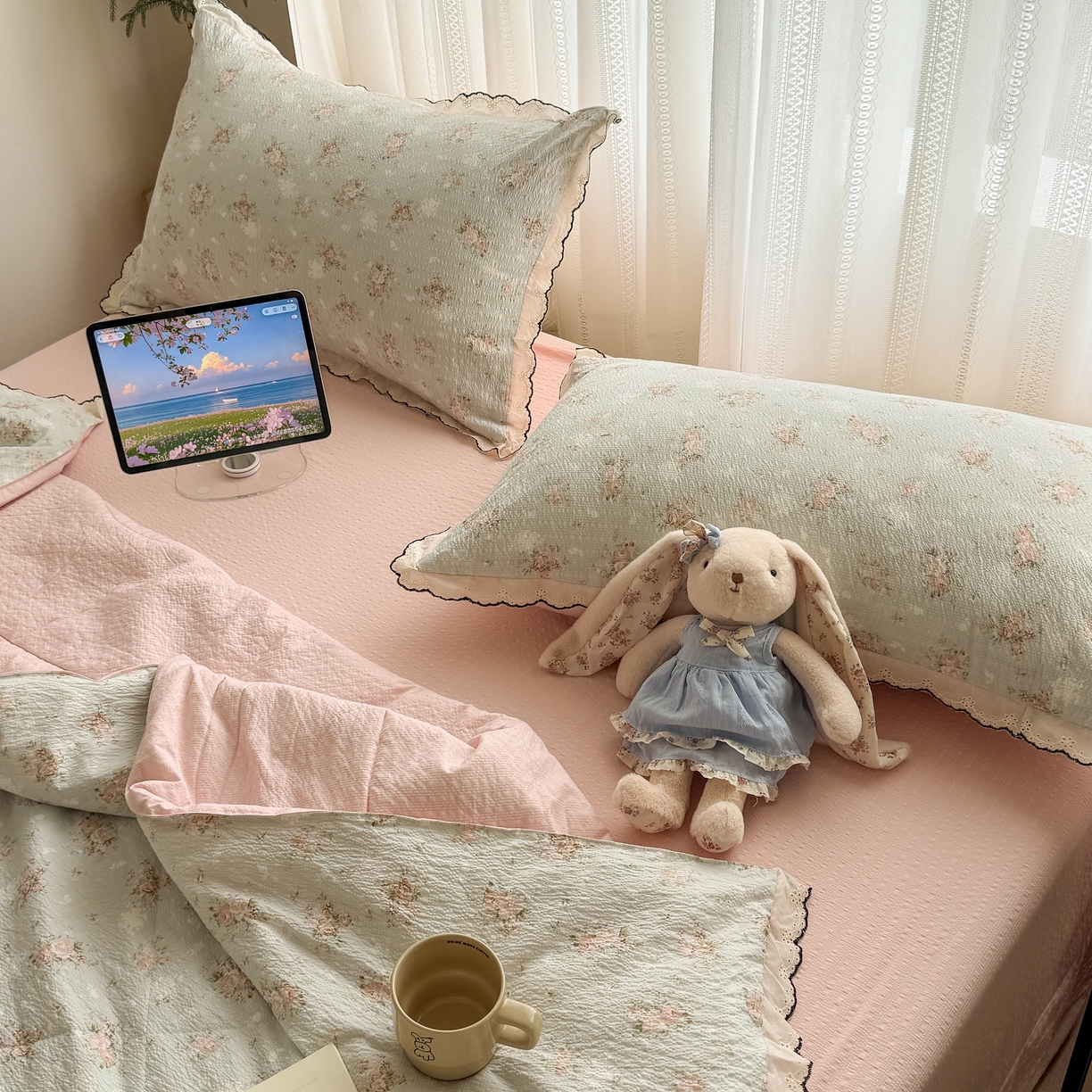 91家纺网 家纺一手货源 找家纺 欧尚 2026新款蕾丝花边夏被款四件套 柔诗意