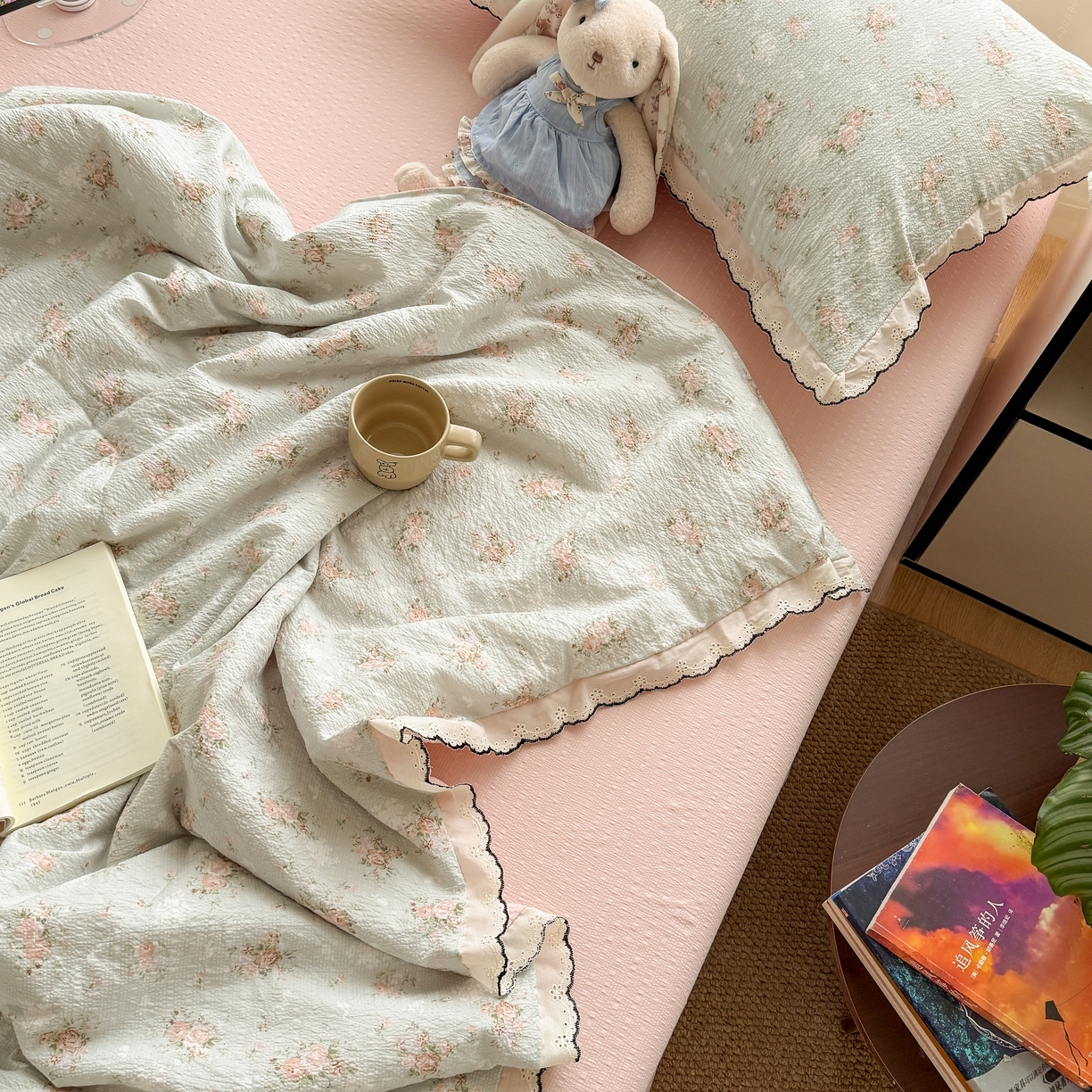 91家纺网 家纺一手货源 找家纺 欧尚 2026新款蕾丝花边夏被款四件套 柔诗意