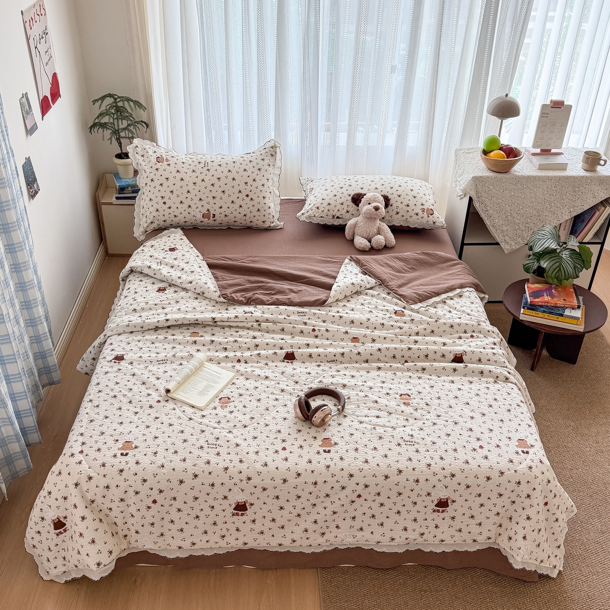 91家纺网 家纺一手货源 找家纺 欧尚 2026新款蕾丝花边夏被款四件套 田园兔