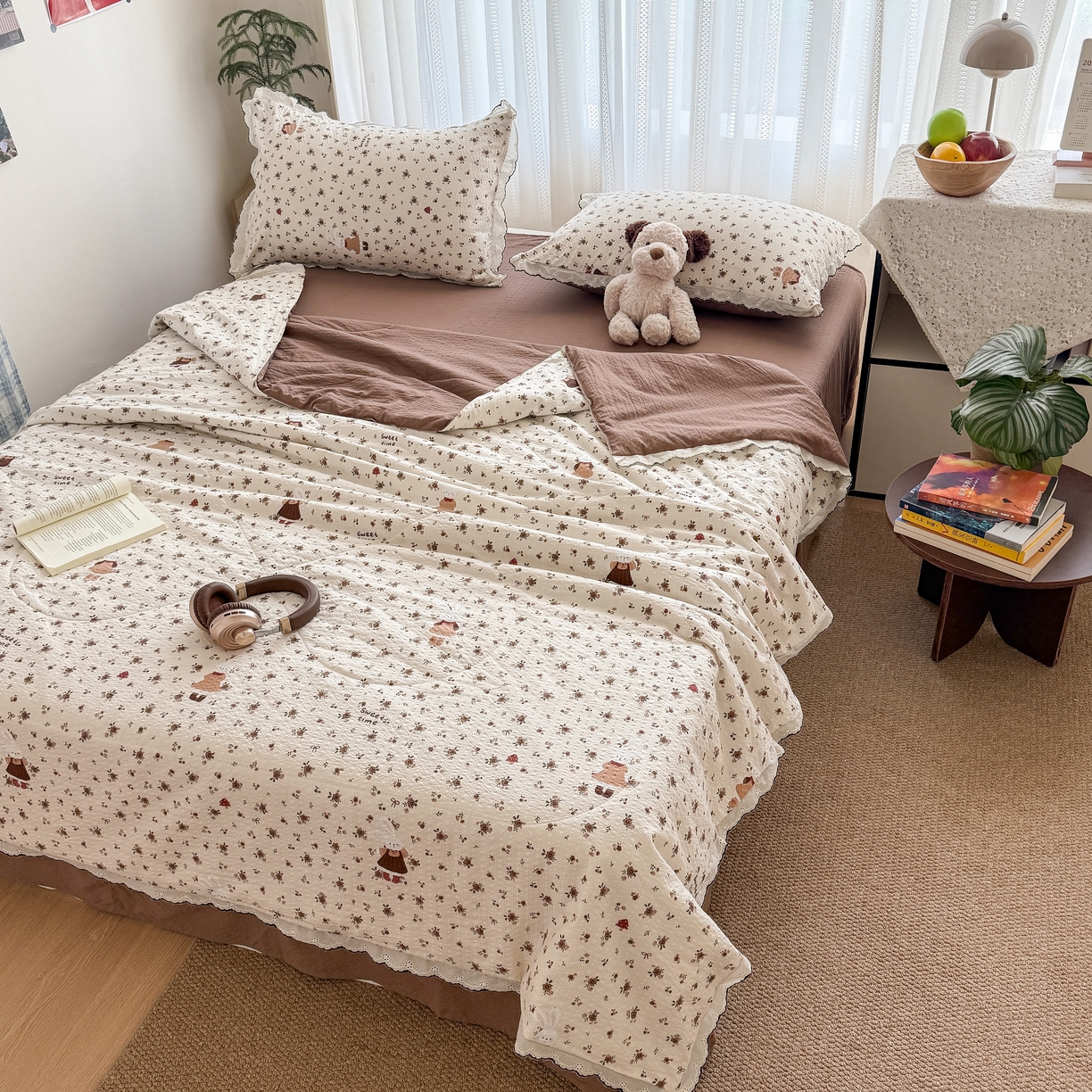 91家纺网 家纺一手货源 找家纺 欧尚 2026新款蕾丝花边夏被款四件套 田园兔