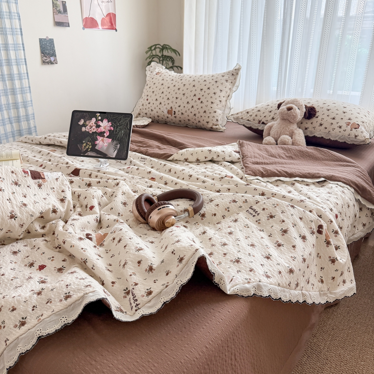 91家纺网 家纺一手货源 找家纺 欧尚 2026新款蕾丝花边夏被款四件套 田园兔