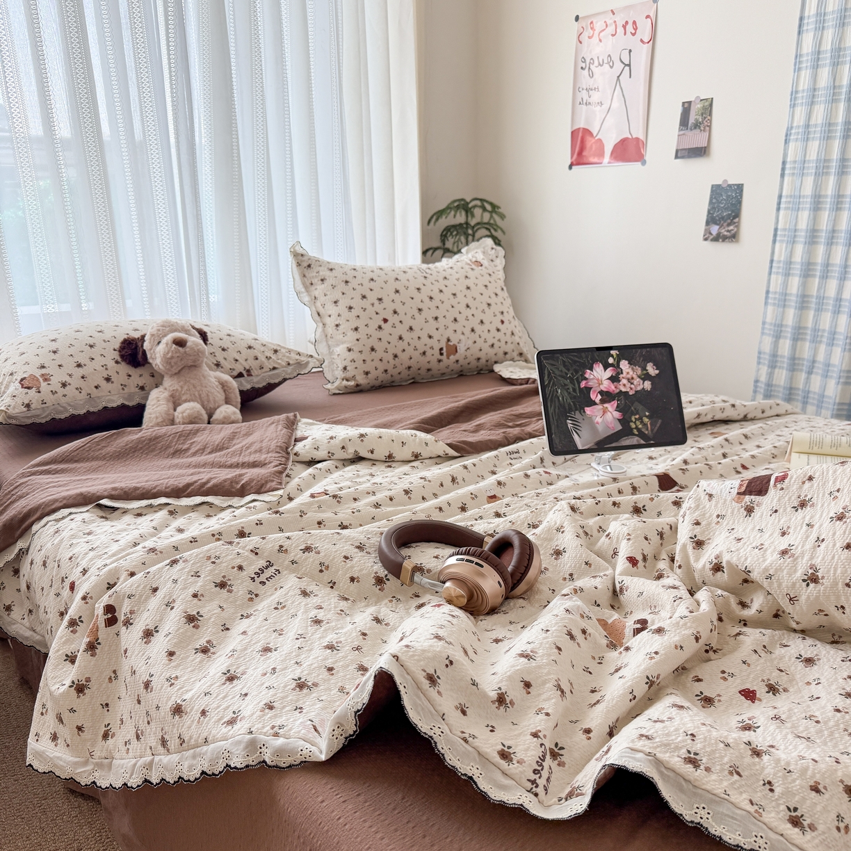 91家纺网 家纺一手货源 找家纺 欧尚 2026新款蕾丝花边夏被款四件套 田园兔