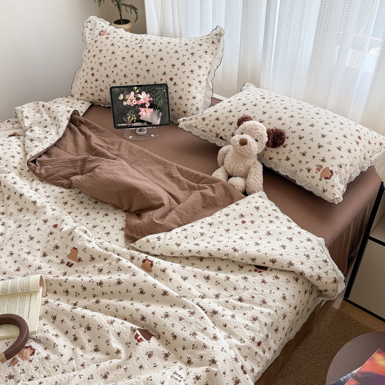 91家纺网 家纺一手货源 找家纺 欧尚 2026新款蕾丝花边夏被款四件套 田园兔