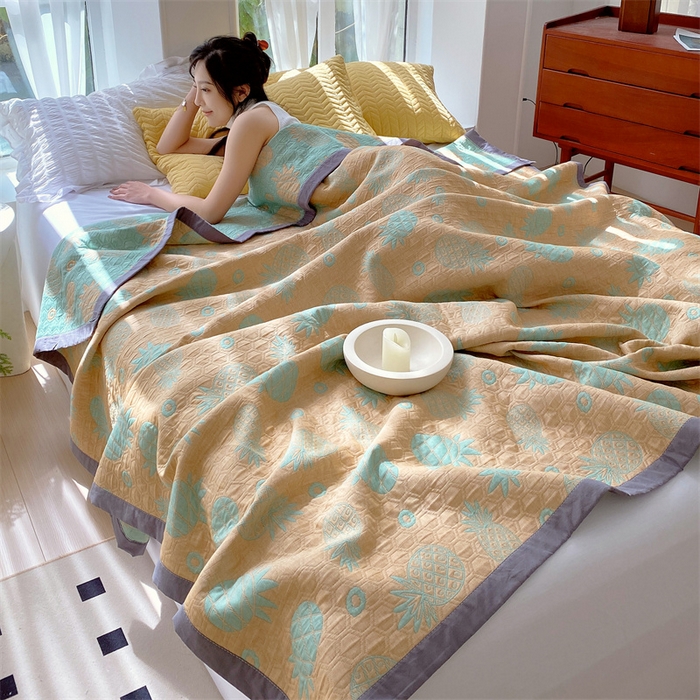兄弟坊 2026新款A类全棉三层纱多功能毛巾被夏被夏凉被（盖毯床单夏被） 菠萝气泡-黄