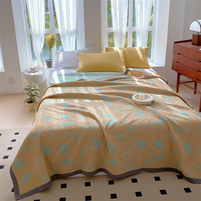 91家纺网 家纺一手货源 找家纺 兄弟坊 2026新款A类全棉三层纱多功能毛巾被夏被夏凉被（盖毯床单夏被） 菠萝气泡-黄